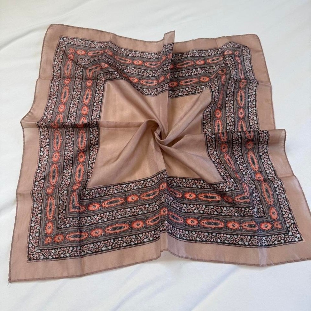 boho border scarf  70s dusty tan boho border scarf square